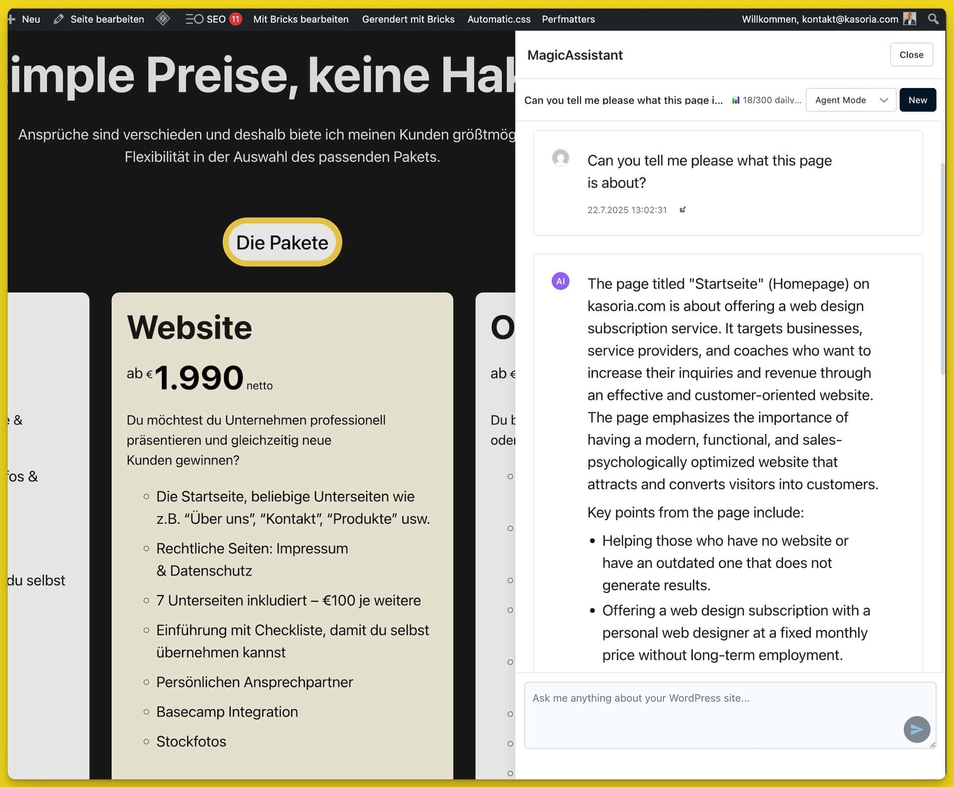 Screenshot of website offering web design services