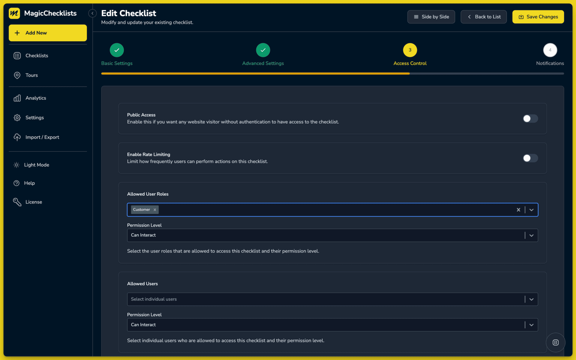 Screenshot of MagicChecklists Edit Checklist interface