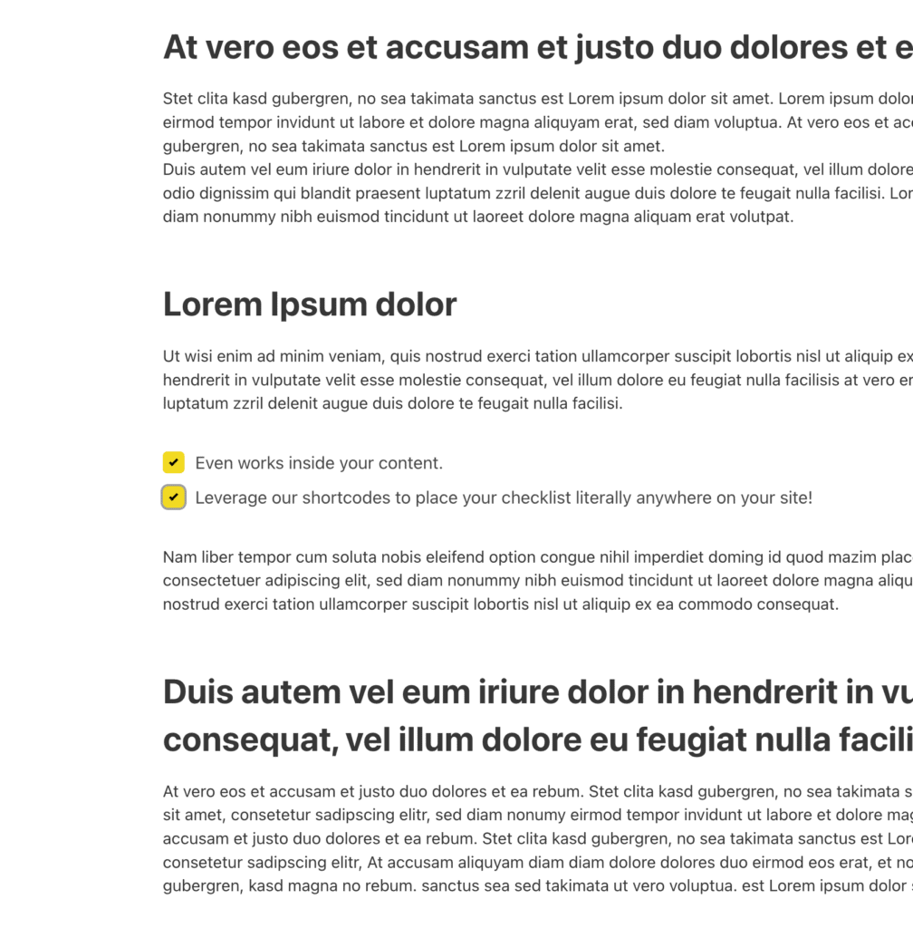 use checklists in shortcodes screenshot